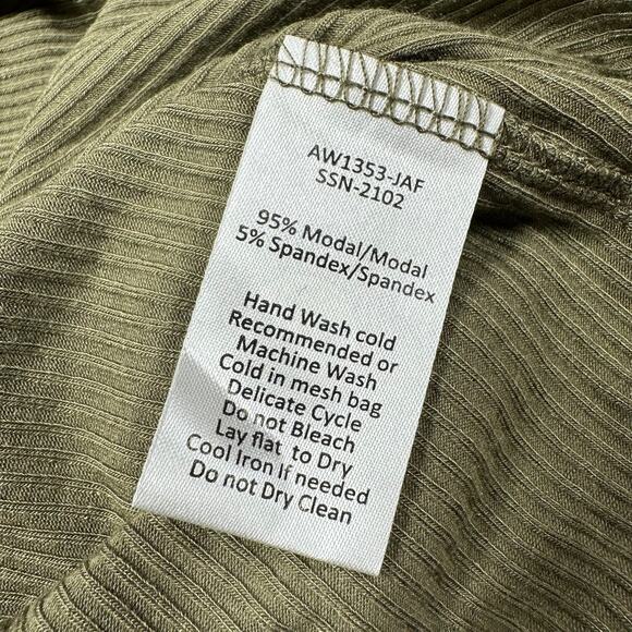 ATM NWT Army Green Modal Rib Long Sleeve Crew Neck Boy Tee Size L Stretch - Picture 6 of 9